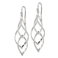 Sterling Silver Polished and Lasered Texture Twisted Dangle Hook Earrings