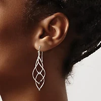Sterling Silver Polished and Lasered Texture Twisted Dangle Hook Earrings