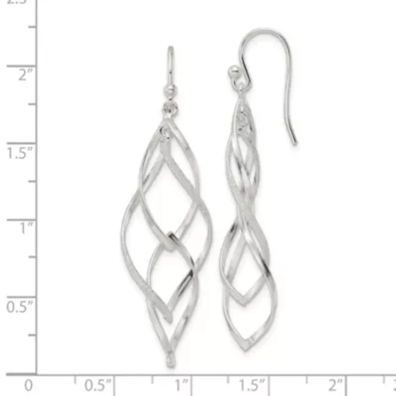 Sterling Silver Polished and Lasered Texture Twisted Dangle Hook Earrings