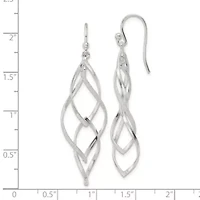 Sterling Silver Polished and Lasered Texture Twisted Dangle Hook Earrings