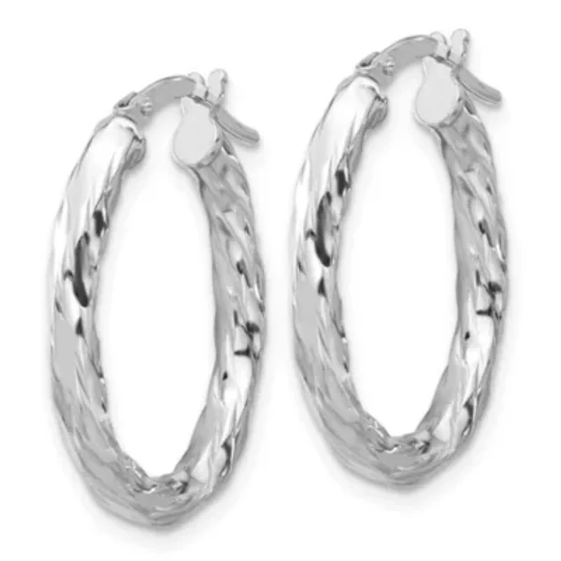 Sterling Silver Rhodium-plated Polished and Textured Twisted Oval Hoop Earrings