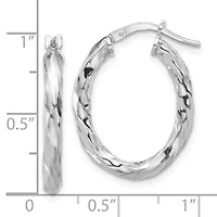 Sterling Silver Rhodium-plated Polished and Textured Twisted Oval Hoop Earrings