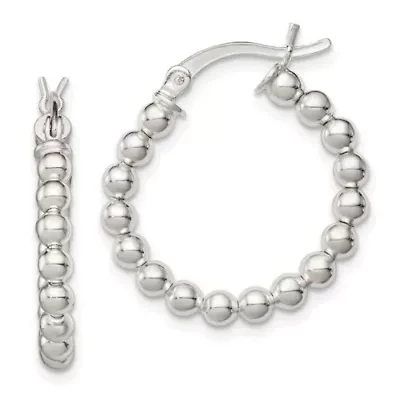 Sterling Silver Polished Beaded Hoop Earrings