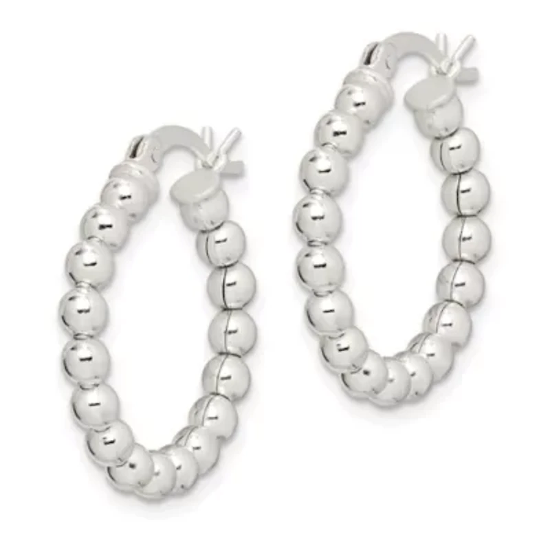 Sterling Silver Polished Beaded Hoop Earrings
