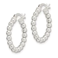 Sterling Silver Polished Beaded Hoop Earrings