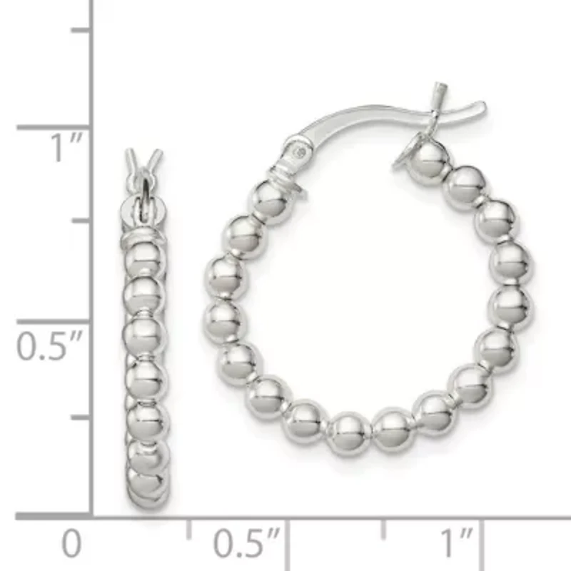 Sterling Silver Polished Beaded Hoop Earrings