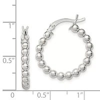 Sterling Silver Polished Beaded Hoop Earrings