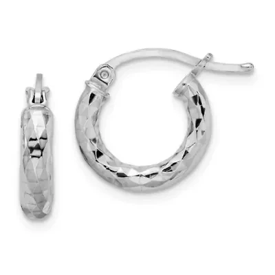 Sterling Silver Rhodium-plated Diamond-cut 3x20mm Hoop Earrings