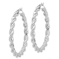 Sterling Silver Rhodium Plated Twisted 3.5x45mm Hoop Earrings