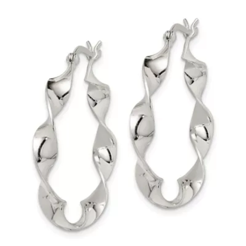 Sterling Silver Twisted 4x30mm Hoop Earrings