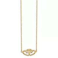 Sterling Silver Gold-tone Polished Two Hearts Cubic Zirconia Necklace