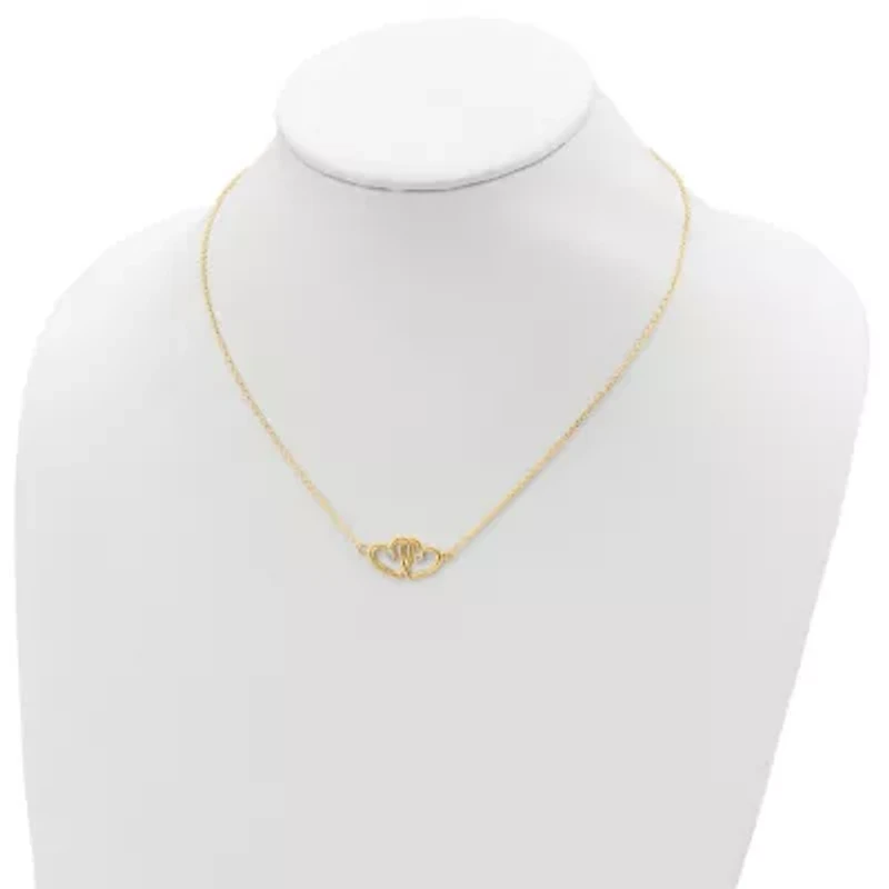 Sterling Silver Gold-tone Polished Two Hearts Cubic Zirconia Necklace