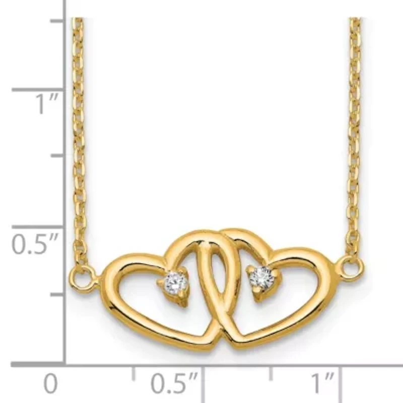 Sterling Silver Gold-tone Polished Two Hearts Cubic Zirconia Necklace