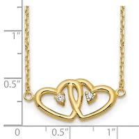 Sterling Silver Gold-tone Polished Two Hearts Cubic Zirconia Necklace