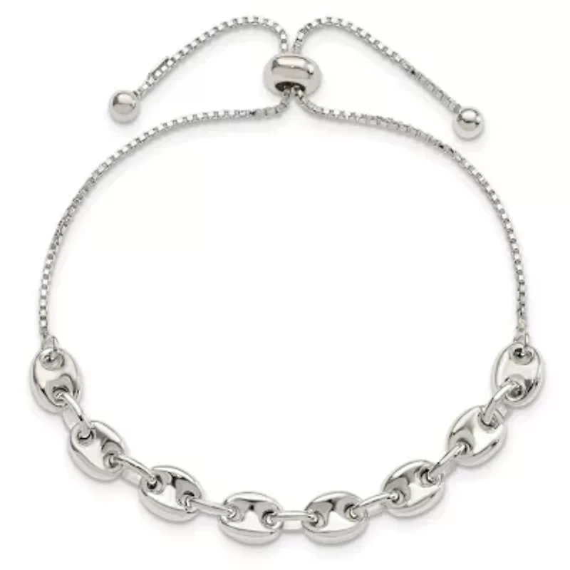 Sterling Silver Polished Link Adjustable Bracelet
