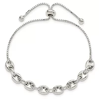 Sterling Silver Polished Link Adjustable Bracelet