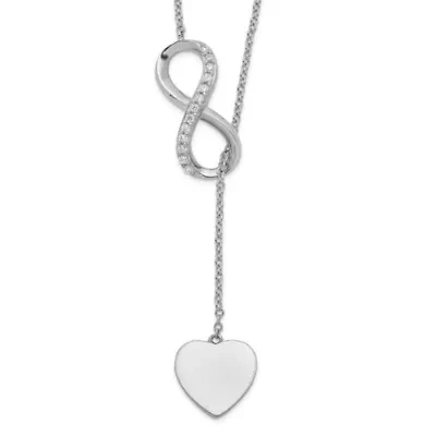 Sterling Silver Rhodium-plated Cubic Zirconia Infinity/Heart with 2-inch Extension Y-Necklace