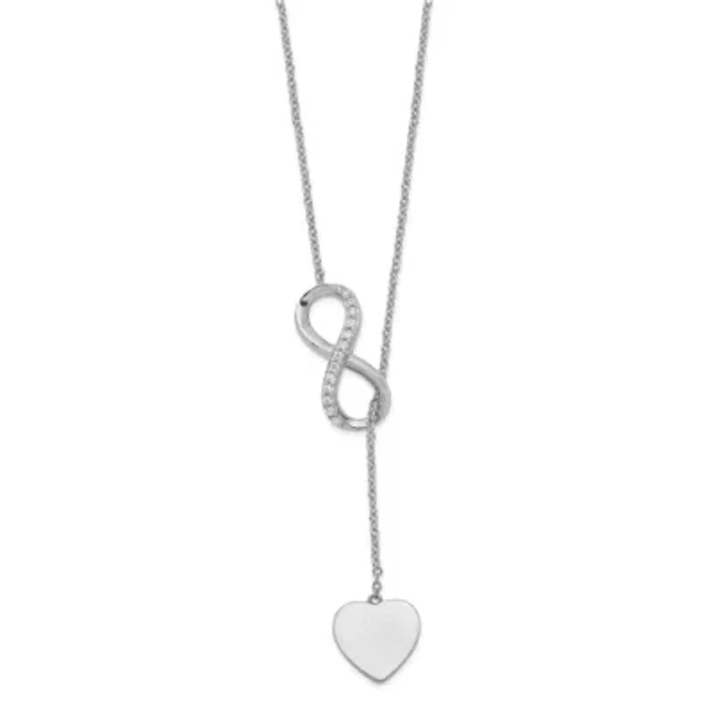 Sterling Silver Rhodium-plated Cubic Zirconia Infinity/Heart with 2-inch Extension Y-Necklace