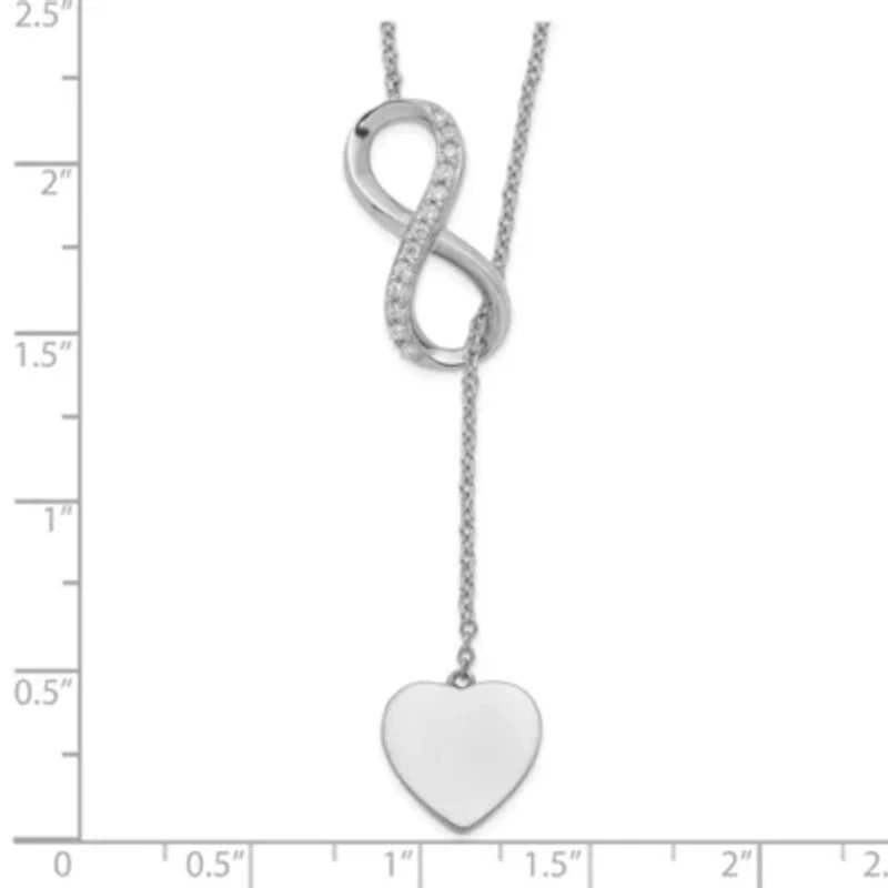 Sterling Silver Rhodium-plated Cubic Zirconia Infinity/Heart with 2-inch Extension Y-Necklace