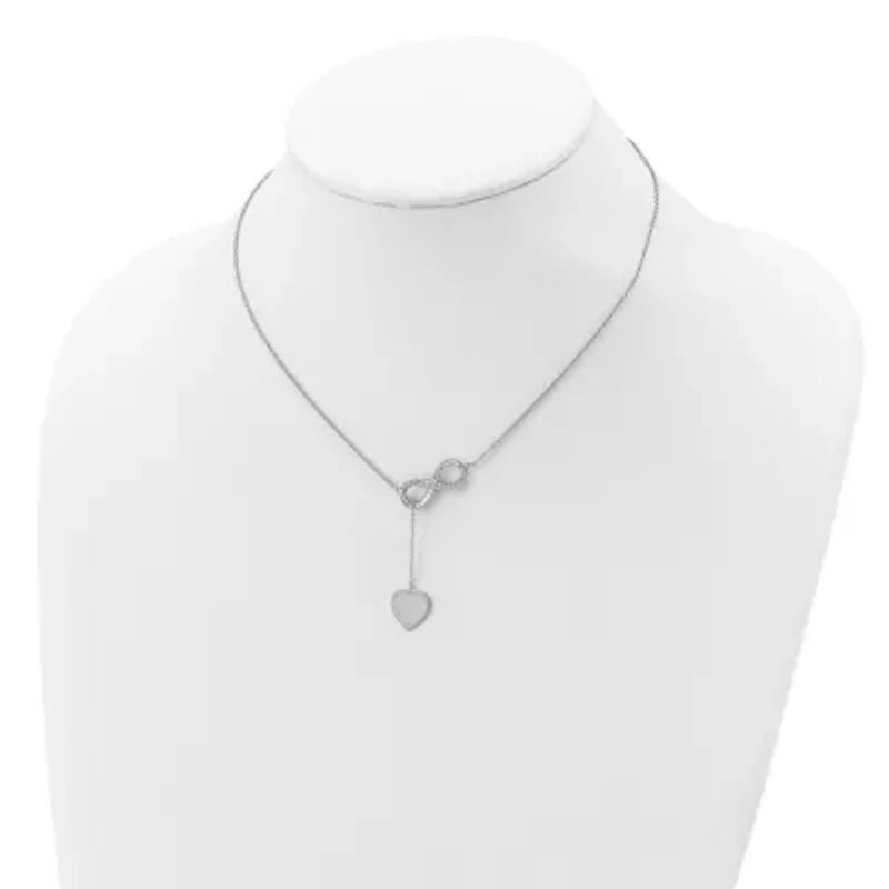 Sterling Silver Rhodium-plated Cubic Zirconia Infinity/Heart with 2-inch Extension Y-Necklace