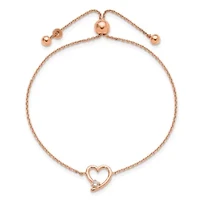 Sterling Silver Rose Gold-plated Open Heart with Cubic Zirconia Adjustable Bracelet