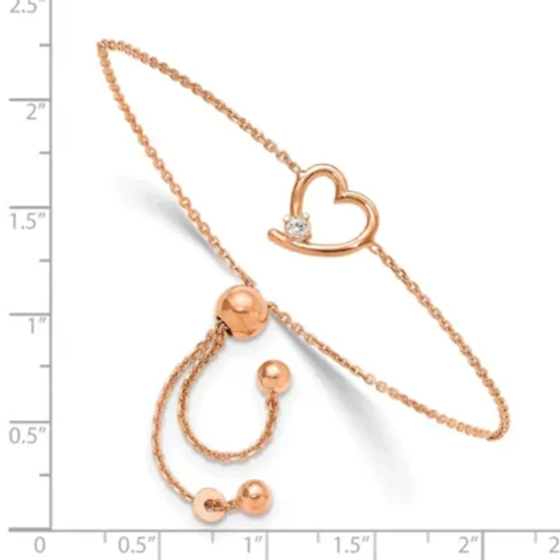 Sterling Silver Rose Gold-plated Open Heart with Cubic Zirconia Adjustable Bracelet