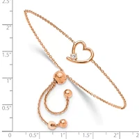 Sterling Silver Rose Gold-plated Open Heart with Cubic Zirconia Adjustable Bracelet