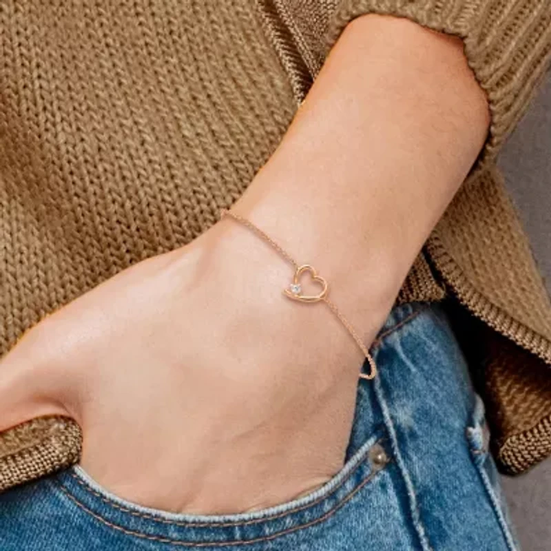 Sterling Silver Rose Gold-plated Open Heart with Cubic Zirconia Adjustable Bracelet