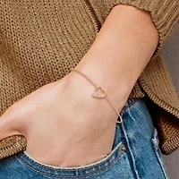 Sterling Silver Rose Gold-plated Open Heart with Cubic Zirconia Adjustable Bracelet