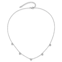 Sterling Silver Rhodium-plated with Micro Pave Cubic Zirconia Hearts 16-inch with 2-inch Extension Necklace