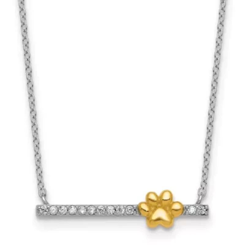 Sterling Silver Gold-tone Cubic Zirconia Paw Bar 16-inch with 2-inch Extension Necklace