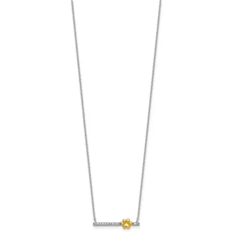 Sterling Silver Gold-tone Cubic Zirconia Paw Bar 16-inch with 2-inch Extension Necklace
