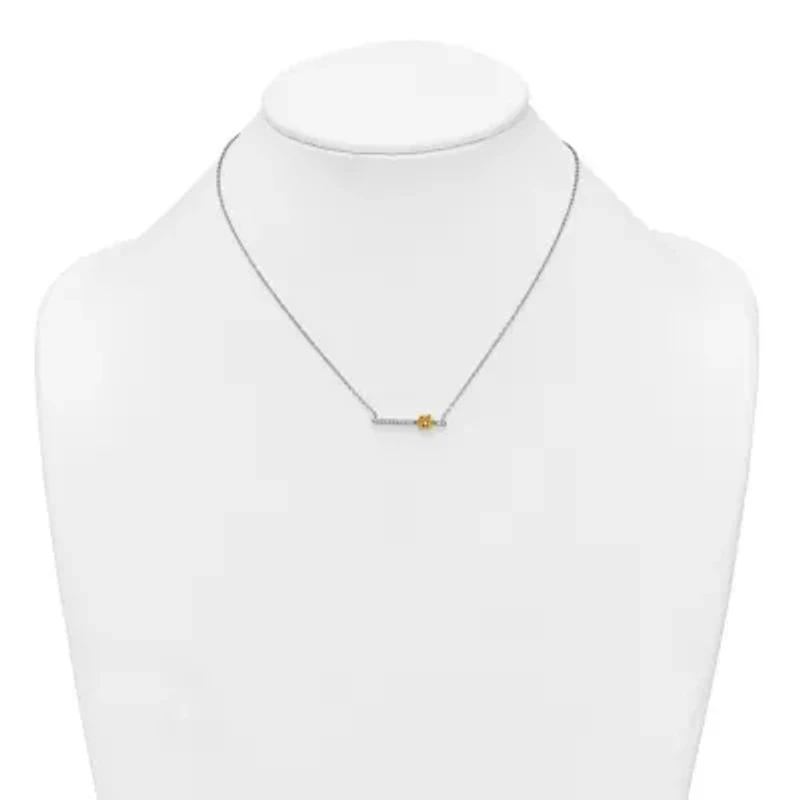 Sterling Silver Gold-tone Cubic Zirconia Paw Bar 16-inch with 2-inch Extension Necklace