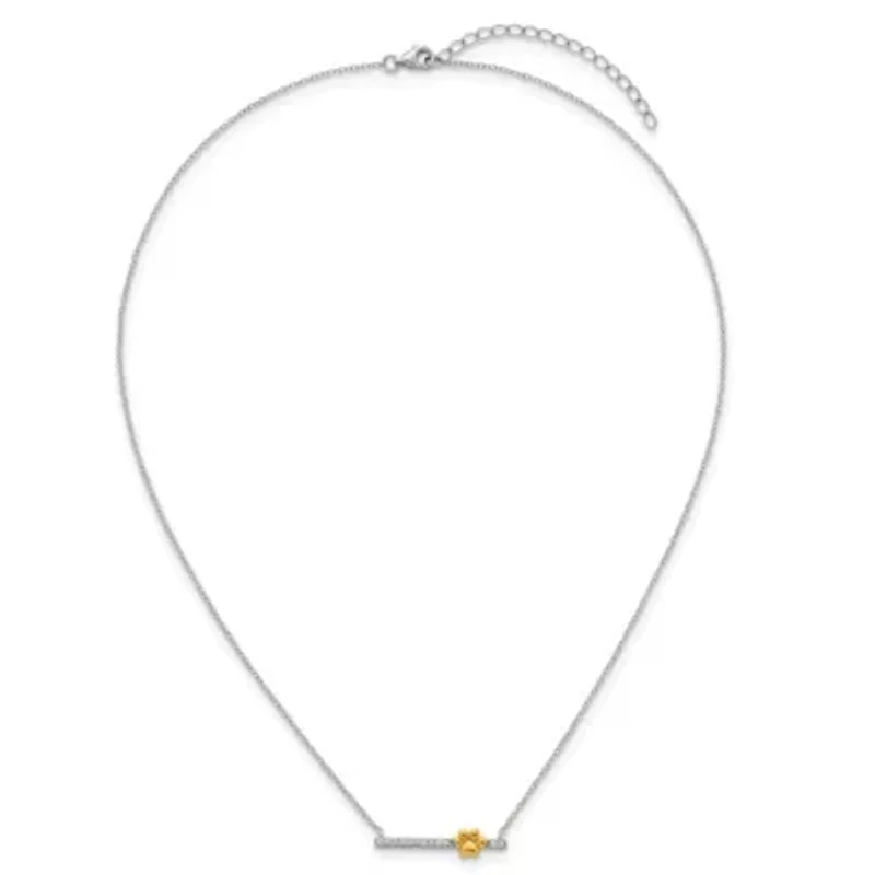 Sterling Silver Gold-tone Cubic Zirconia Paw Bar 16-inch with 2-inch Extension Necklace