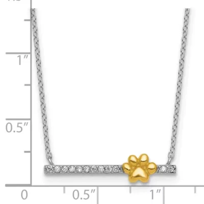 Sterling Silver Gold-tone Cubic Zirconia Paw Bar 16-inch with 2-inch Extension Necklace