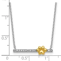 Sterling Silver Gold-tone Cubic Zirconia Paw Bar 16-inch with 2-inch Extension Necklace
