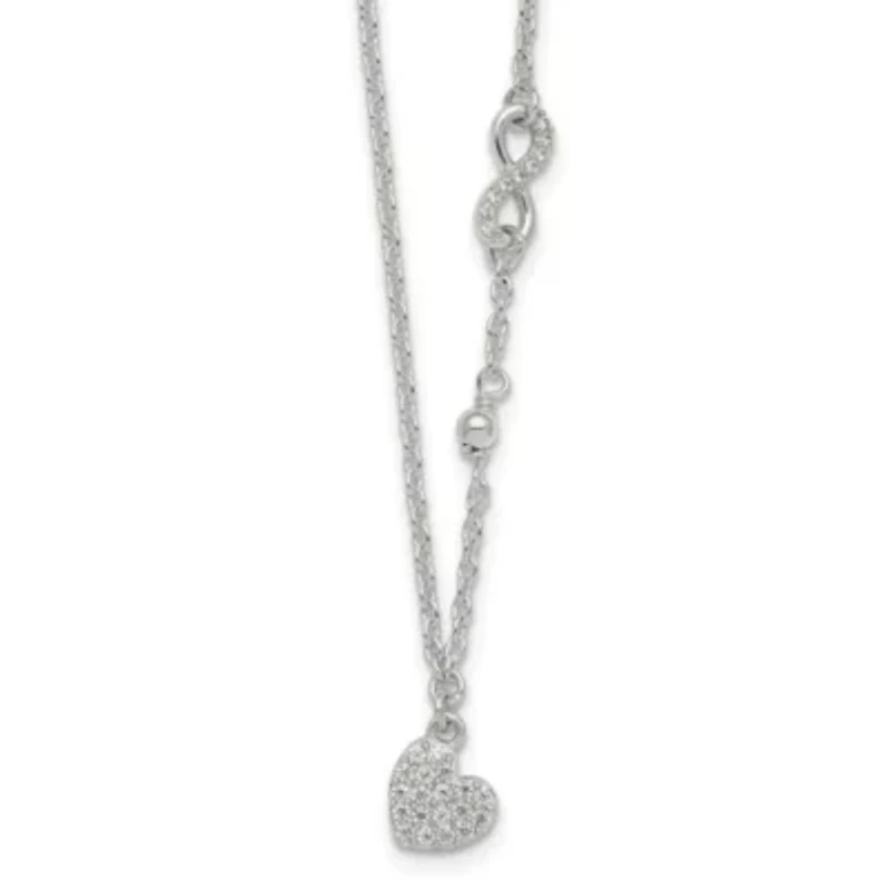 Sterling Silver Cubic Zirconia Infinity and Heart with 2-inch Extension Necklace