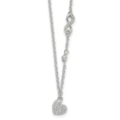 Sterling Silver Cubic Zirconia Infinity and Heart with 2-inch Extension Necklace