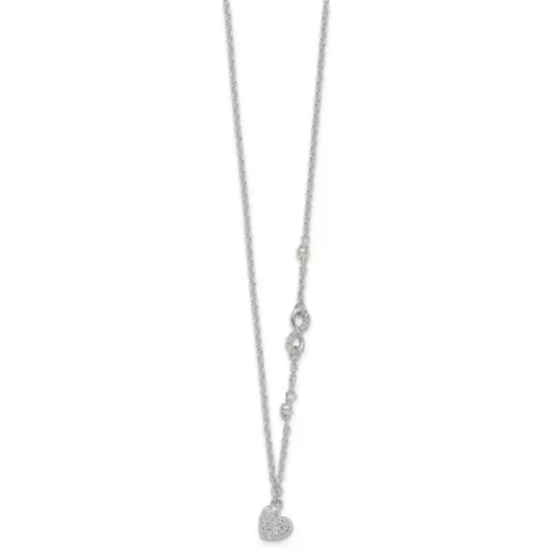 Sterling Silver Cubic Zirconia Infinity and Heart with 2-inch Extension Necklace