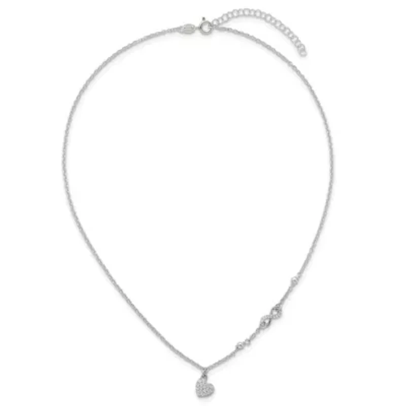 Sterling Silver Cubic Zirconia Infinity and Heart with 2-inch Extension Necklace