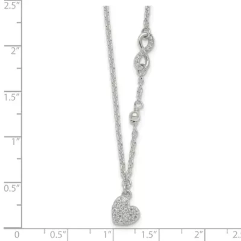 Sterling Silver Cubic Zirconia Infinity and Heart with 2-inch Extension Necklace