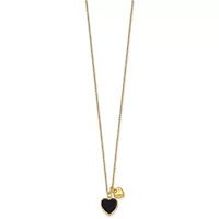 Sterling Silver Gold-tone Onyx Cubic Zirconia Hearts 14-inch with 3-inch Extension Children's Necklace