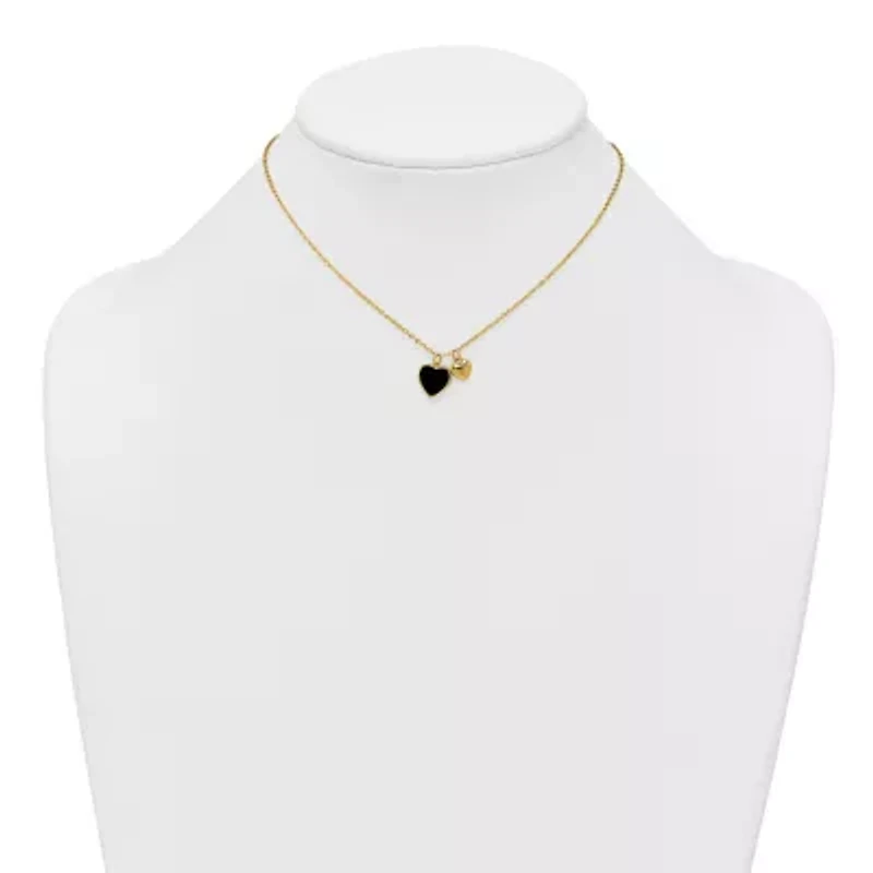 Sterling Silver Gold-tone Onyx Cubic Zirconia Hearts 14-inch with 3-inch Extension Children's Necklace
