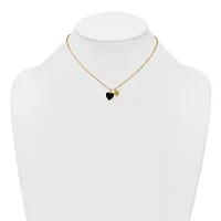 Sterling Silver Gold-tone Onyx Cubic Zirconia Hearts 14-inch with 3-inch Extension Children's Necklace