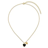Sterling Silver Gold-tone Onyx Cubic Zirconia Hearts 14-inch with 3-inch Extension Children's Necklace