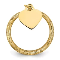 14K Yellow Gold Woven Mesh Stretch Polished Heart Charm Ring