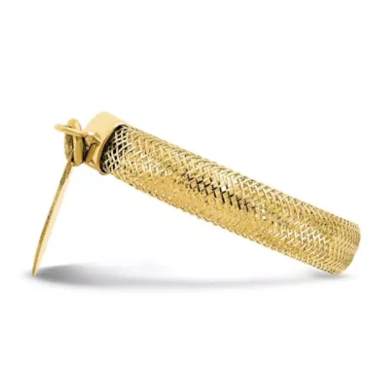 14K Yellow Gold Woven Mesh Stretch Polished Heart Charm Ring