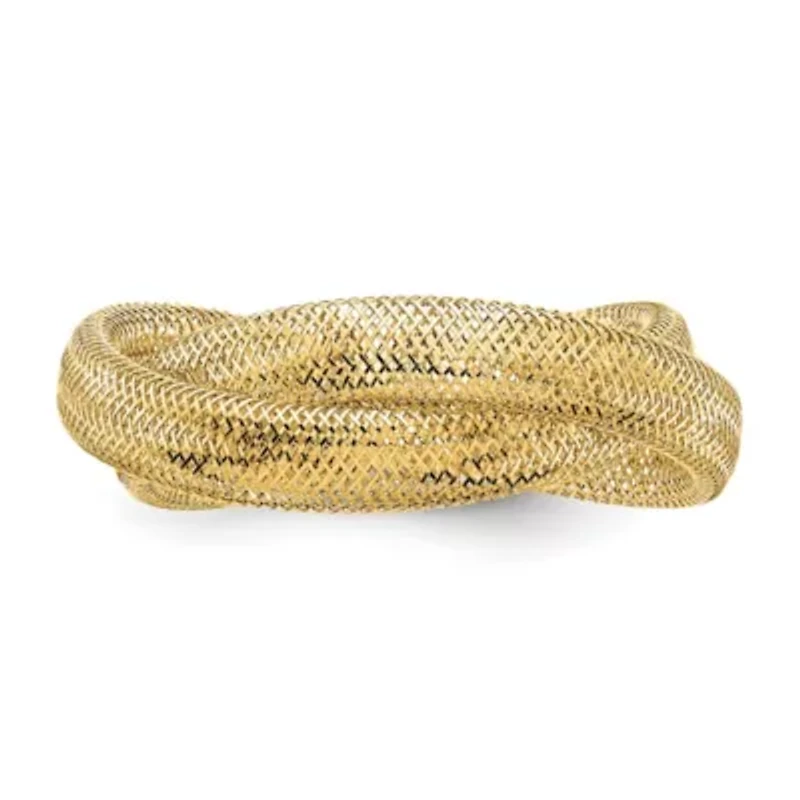 14K Yellow Gold Twisted Woven Mesh Stretch Ring