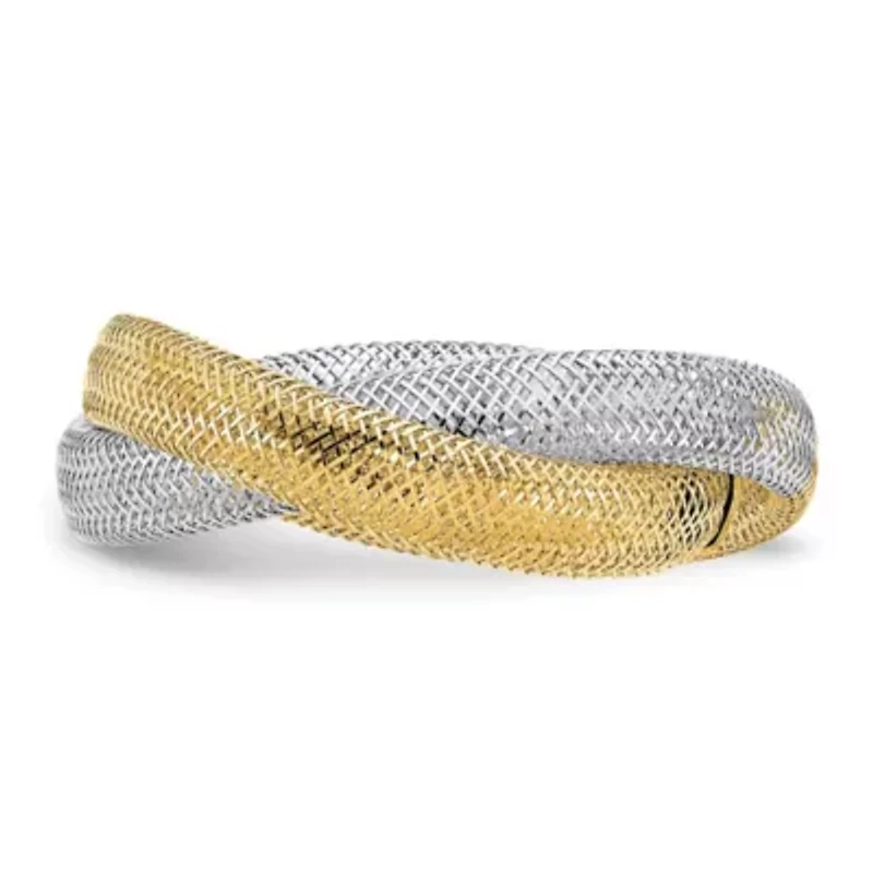14K Two-tone Gold Woven Mesh Stretch Ring