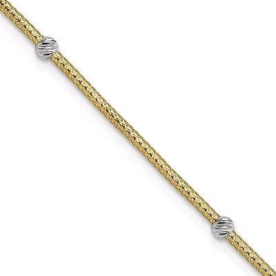 14K Two-tone Gold Woven Flexible Diamond-cut Beads Bracelet